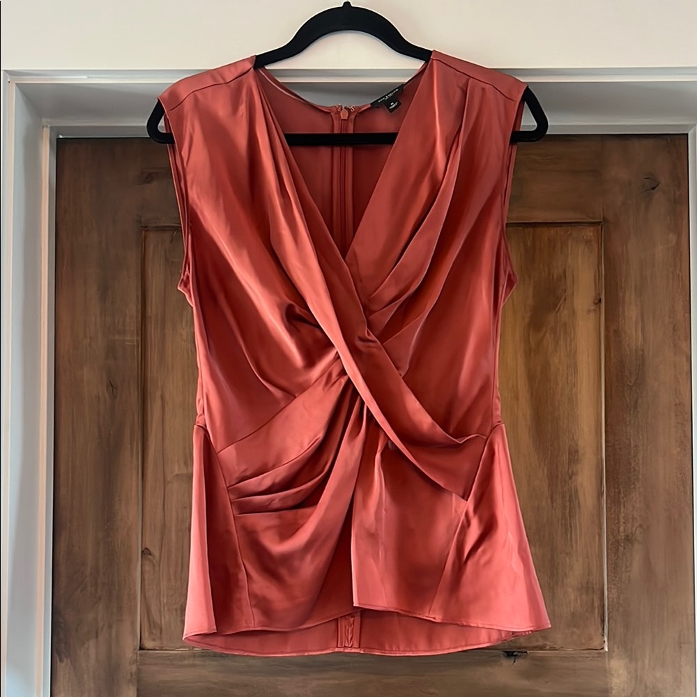 Ann Taylor Draped Satin Sleeveless Blouse in Rust
